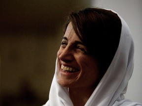 Iranian lawyer Nasrin Sotoudeh smiles at her home in Tehran on Sept. 18, 2013, after being freed after three years in prison. She was reimprisoned in 2018 and sentenced to 38 years and 148 lashings. Queen’s University granted her an honorary doctor of laws degree this week.