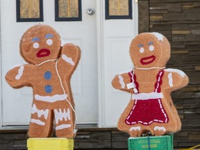 A gingerbread couple adorn a yard in north Peace River as part of the homeowner's Christmas display on Saturday, Nov. 21, 2020. Yards and houses in and around Peace River are beginning to take on a more festive look.