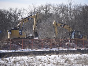 The old CN Railway building on Thames Street in Ingersoll was demolished on Monday, Dec. 7, 2020. (Kathleen Saylors/Woodstock Sentinel-Review)
