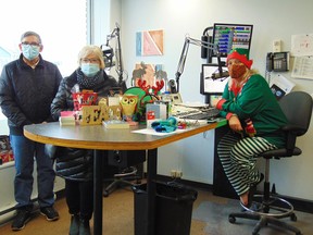 Mike Dunn and Terri Noble were special guests at the radiothon raising funds for the Espanola Hospital Foundation x-ray suite and diagnostic imaging machine. Moose FM morning host and news anchor Rosalind Russell wore a colourful elf costume for the event.