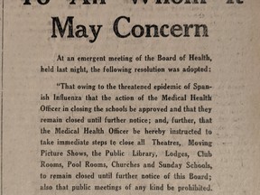 A public health order published in the Kenora Miner and News on Oct. 16, 1918.