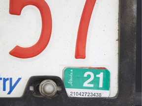 The province will no longer issue licence plate renewal stickers in 2021. New reflective licence plates will be issued instead. They will look the same, but the construction material will change. GREG SOUTHAM/Postmedia