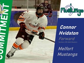 Tisdale's Connor Hvidston has committed to the Melfort Mustangs for the 2021 season.