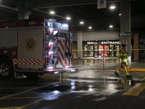 North Bay firefighters continue to clear smoke from the eastern entrance at Northgate Shopping Centre after an early-morning fire.
PJ Wilson/The Nugget