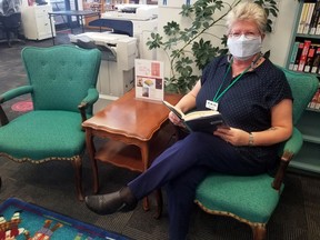 Head librarian Colleen Abbott in the new reading nook of the Wawa Public Library with furniture from the former Eagle’s Nest.
