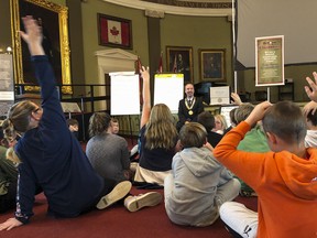Students from Gail Ows' class at St. Martha Catholic School got to meet with Mayor Bryan Paterson and ask questions in Memorial Hall as one of their Beyond Classroom activities on Oct. 21, 2019.