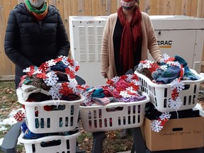 Heather Ball (left) Coordinator of the Berea Lutheran Hats and Mats Project and Kelly Campbell (right) of the Goderich Women's Shelter.  Submitted
