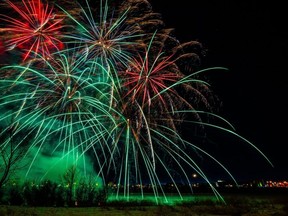 New Year's Eve fireworks go off above Muskoseepi Park in Grande Prairie, Alta. on Dec. 31, 2019.