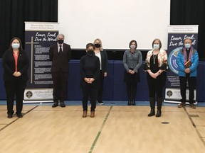 Gary O’Donnell, Director of Education; Linda Strader, Trustee (Brockton, Ward 34 and 36); Lori Di Castri, Chair of the Board; Chris Peabody, Mayor of Brockton; Sharon Bross, Manager Brockton Childcare Centre; Sonya Watson, CAO Municipality of Brockton; Cathy De Goey, Superintendent of Education, BGCDSB; Alecia Lantz, Superintendent of Business, BGCDSB; Fr. Les Szczygiel, Pastor Sacred Heart Parish Walkerton; Hon. Lisa Thompson, Huron-Bruce MPP, Minister of Government and Consumer Services; Al Hastie, Manager of Facility Services, BGCDSB; Tina Metcalfe, Children’s Services Manager, Corporation of the County of Bruce; Christine MacDonald, Director of Human Services, Corporation of the County of Bruce. KEITH DEMPSEY