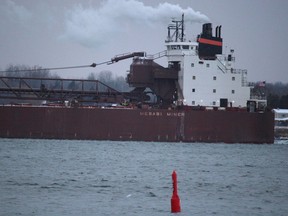 Downbound Mesabi Miner on St. Mary's River after exiting Soo Locks in Sault Ste. Marie, Mich., on Monday, Dec. 14, 2020. (BRIAN KELLY/THE SAULT STAR/POSTMEDA NETWORK)