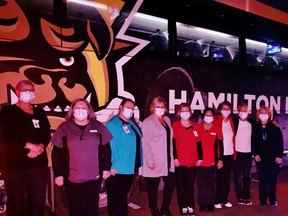 An alarm went up on social media Friday after a bus emblazoned with the name and logo of the Hamilton Bulldogs showed up at the Port Dover and Area Arena. As it happened, this was not an out-of-town rental to a team from a COVID-19 hot zone. Rather, it was the transportation provided to a crew of nurses conducting a donor clinic in Port Dover on behalf of Canadian Blood Services. – Contributed photo