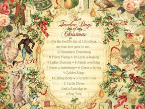 A poster depicting the Twelve Days of Christmas. Handout