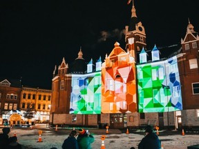 Projections from local artists taking part in the Lights On Stratford festival launched at city hall earlier this week. Photo courtesy Jeff Wood, Little Big Creative