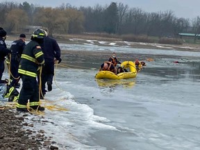 Two youth were rescued by the Woodstock fire department early Sunday morning after they fell through ice at the Pittock Conservation Area.

Handout