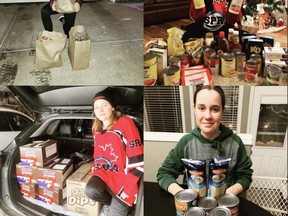 Sherwood Park Ringette teams collected more than 800 pounds of food and donated $240 to the Strathcona Food Bank. In addition, teams donated more than $800 to the Strathcona Christmas Bureau. Photos Supplied