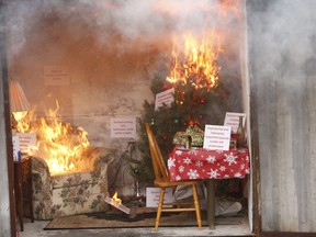 An improperly designed fire room before it ignited. It took roughly 45 seconds before the room was fully ablaze.  This fire demonstration was done at the Toronto Fire Academy, in a controlled environment, to show how fast a room and Christmas tree can go up in smoke and flames. Jack Boland/Postmedia