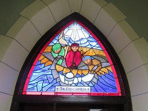A stained-glass window, originally designed by Roberta Lynn Misner Furler in 2005 and brought to fruition by her uncle, Harry Smith, was installed at St. Paul's Anglican Church in Port Dover on Thursday. (CONTRIBUTED)