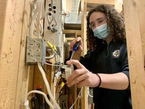 Nick Krauskopf, a Grade 11 student at St. Mikes, is taking part in dual credit electrical course while also receiving a credit at Conestoga College. (Cory Smith/The Beacon Herald)