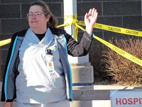 Sault Area Hospital RN Tammy Wade acknowledges a drive-by salute to front-line, health-care employees in April, as she and her colleagues continued to work through the pandemic. JEFFREY OUGLER/THE SAULT STAR/POSTMEDIA NETWORK