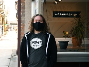 Curtis Lemieux, owner of Willy's 420 Supplies, is shown outside of the King Street West store in Chatham on Dec. 3, 2020. Lemieux plans to eventually move down the street to the former Boyes & Herd Men's Wear and obtain a licence to sell cannabis. Herbologi is already licensed nearby on King Street and True North Cannabis Co. is planning to open a shop down the street at the former Gray's China Hall. (Tom Morrison/Chatham This Week)