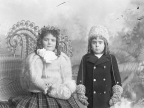 This image of two children dressed for winter is one of the negatives found at the Frank Street location. Although unidentified, it shows children’s clothing in the late 1800s and early 1900s. Photo Museum Strathroy-Caradoc