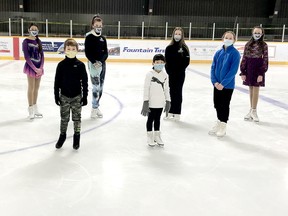 Among the skaters from the Timmins Porcupine Figure Skating Club who have earned recent recognition are Emily Sinclair, Alicia Gallagher, Carine Plourde, Nicole Kukulka, Chantal Kukulka, Kaitlyn Skinner, Loic Plourde and Isabella Bai. Missing from photo are Cheyenne Crowell and Gracie Cook. SUBMITTED PHOTO