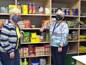 Food bank coordinator Sally McCharles, left, and assistant Diane Cole say there would be no food bank in Powassan without the help of volunteers and generosity of community members.
Rocco Frangione Photo