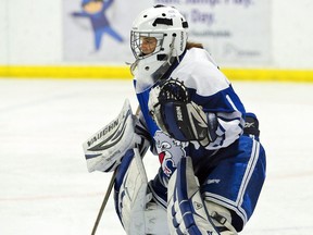 Kristen Mrozewski plays goal for the Sudbury Lady Wolves. She recently committed to Laurentian University.