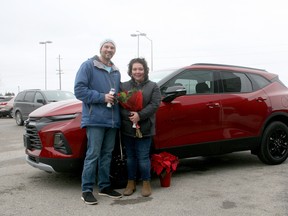 Jon and Andrea Loohuizen of Exeter were surprised last week to learn that the community had raised more than $6,400 to help them with a down payment for a new vehicle at Huron Motor Products. Andrea is the volunteer co-ordinator at Noah's Ark and The Community Table and has been nominated for awards to recognize her tireless work to help those in need in the community.