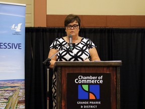 Reeve Leanne Beaupre gives the County of Grande Prairie's annual State of the County Address at the ENTREC Centre on June 29, 2017 in the County of Grande Prairie, Alta. Beaupre emphasized the development in the county over the past year. Kevin Hampson/Grande Prairie Daily Herald-Tribune/Postmedia Network