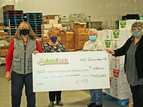 In Centralia,  Wilhelmina Laurie, Secretary of RTO along with Cathy Hugill, Goodwill Chair and Jean Weigand, Service to Others Chair, presented a cheque to Mary Ellen Zielman, Executive Director of the Huron Food Distribution Centre.
