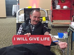 Mayor Irvine Ferris isn't afraid to line up to donate blood in Poratge la Prairie. (supplied photo)