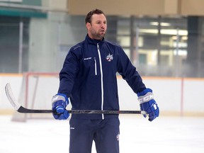 Jordan Smith, new associate coach of the Sudbury Wolves helps out at the club's  summer hockey camp in Sudbury, Ont. on Tuesday August 15, 2017.