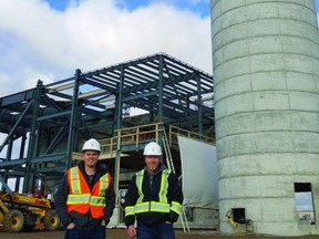 Left, Chad Bender, sales and service rep for B-W Feed and Seed Ltd, and his father Dave Bender, business owner, representing the third and second generations respectively, operating the livestock feed mill in New Hamburg and currently building a new feed mill on the edge of town