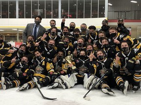 The Trenton Golden Hawks captured the inaugural Hasty P's Cup by doubling up on the arch rival Wellington Dukes 6-3 Wednesday at Lehigh Arena in Game 8 of the eight-game summit series. 
ANDY CORNEAU/OJHL IMAGES