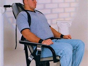 An illustration of a restraint chair similar to a device that has been purchased by Belleville Police Service to protect a person in custody from causing self-harm until paramedics can transport the person to a health facility. POSTMEDIA FILE