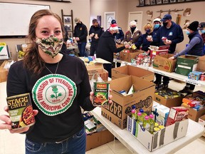 Annie Manion, social director of Tyendinaga Township, said the first-ever holiday food drive in the municipality Saturday fielded $6,000 in cash and an enormous amount of food donations. Volunteers gathered for five hours to accept donations at the Tyendinaga Township Fire Hall at Melrose. DEREK BALDWIN