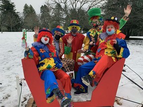 Rita-Marie Hadley, Brian Stephen, Lance Calbeck, Eric Sterne and Jo-Anne Flood are all set for Rotary Clowns for Kids at Glenhyrst Gardens on Wednesday.