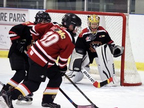 Members of the Paris Wolfpack play in a game last season. The Paris Minor Hockey Association is up and running, navigating its way through new COVID protocols.