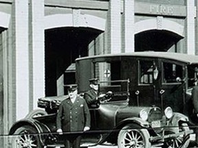 A traffic box located by Fire Station No. 3 on Lynden Road now features an image of the Central Fire Station from 1930 that shows firefighters demonstrating their equipment.