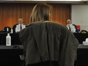 Cornwall police services board member Martha Woods speaks as CPS Deputy Chief Shawna Spowart and CPS Chief Danny Aikman look on. Photo taken on Thursday, December 3, 2020 in Cornwall, Ont. Francis Racine/Cornwall Standard-Freeholder/Postmedia Network