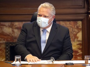 Ontario Premier Doug Ford speaks during a COVID-19 Vaccine Distribution Task Force meeting at the Queen's Park in Toronto on December 4, 2020.