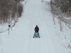 A snowmobiler travels along the rail trail on Owen Sound's east side last winter.