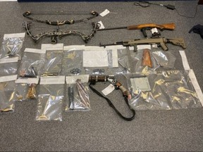 On Dec. 11 Drumheller  executed a search warrant at a New Castle residence whereby police seized a number of firearms, including a sawed off shotgun, other prohibited weapons, and an SKS rifle.
