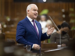 Conservative leader Erin O'Toole rises during Question Period in the House of Commons, in Ottawa, Thursday, Dec. 3, 2020.