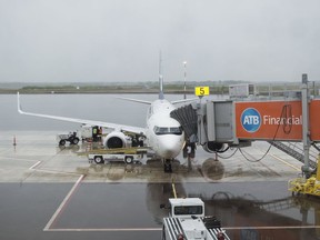 An inbound flight at the Fort McMurray International Airport on Monday, June 9, 2014.