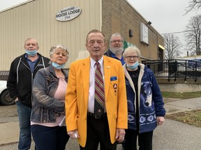 Some of those at the heart of the local Moose Lodge, which may have to be sold due to the pandemic, are (from left) Norm Greenfield, Chloe Laro, Jim Murray, Rick Sage and Phyllis Dougherty.