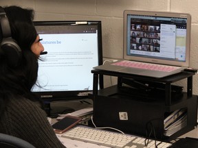 Tia Diep teaches a Grade 5 class at the Fort McMurray Catholic School Division's Virtual Learning Academy, an online school held at St. Gabriel's, on October 12, 2020. Vincent McDermott/Fort McMurray Today/Postmedia Network