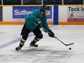 Kirkland Lake Gold Miners' defenceman Jackson Grozelle goes through some drills during a practice.
Courtesy Kirkland Lake Gold Miners