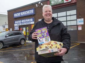 Rick McMullin, owner of Ricky Ratchets Auto Repair, encourages Londoners to make cash donations this year for his long-running Salvation Army Christmas toy drive. McMullin will match any donation up to $2,500. (Derek Ruttan/The London Free Press)